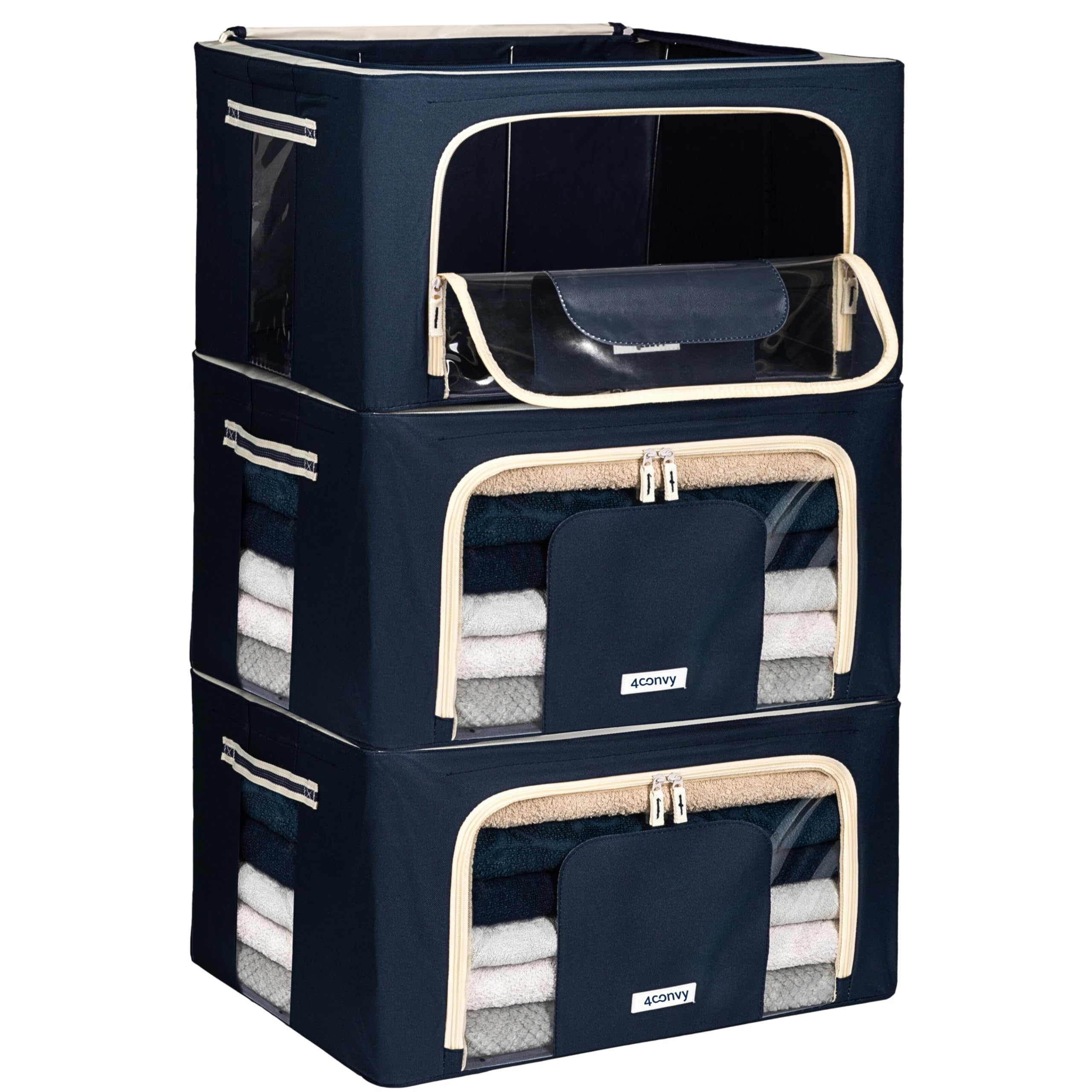 4CONVY Solid, Foldable Clothes Storage Box with Zipper - 2024 UPGRADED MATERIAL Storage Bag for Duvets Bedding - Box with Window