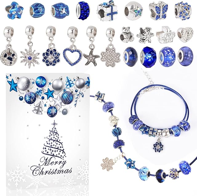MJARTORIA Advent Calendar Jewellery for Girls 2022 Christmas Calendar Teenagers 24 Surprises Surprise Pack with Bracelet Jewellery Make Your Own Set Pendant