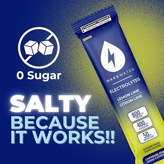 Wake Water Sugar Free Electrolyte Packets, Hydration Powder, Keto & Paleo Friendly Electrolyte Drink Mix, Fasting Hydration Packs, Travel Essentials, Pack of 10 (6g Each), Lemon Lime