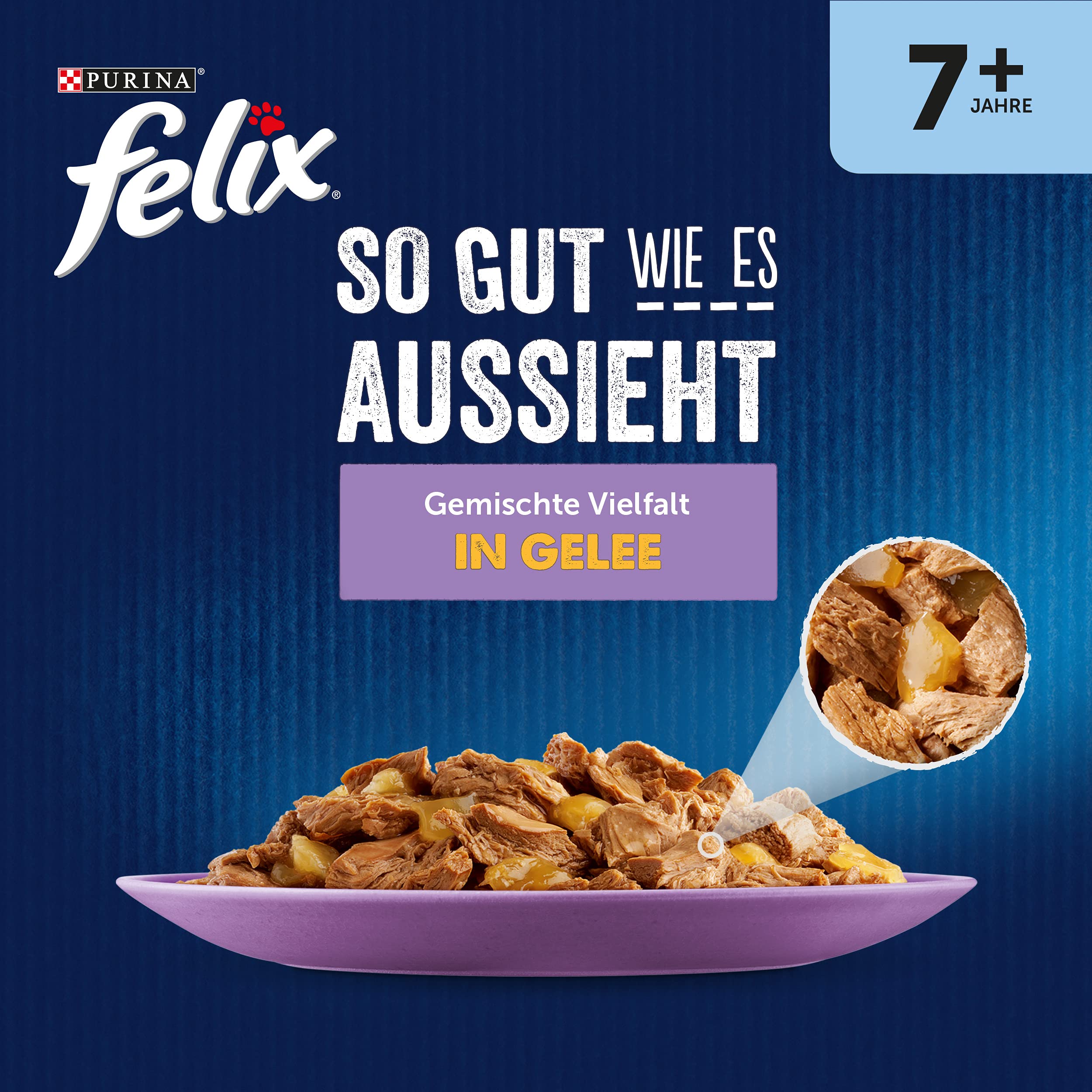 FELIX Tak dobrze jak wygląda mokra karma dla kotów Senior w galaretce, mieszanka odmian, opakowanie 120 sztuk (120 x 85 g) wołowina, łosoś, kurczak, tuńczyk