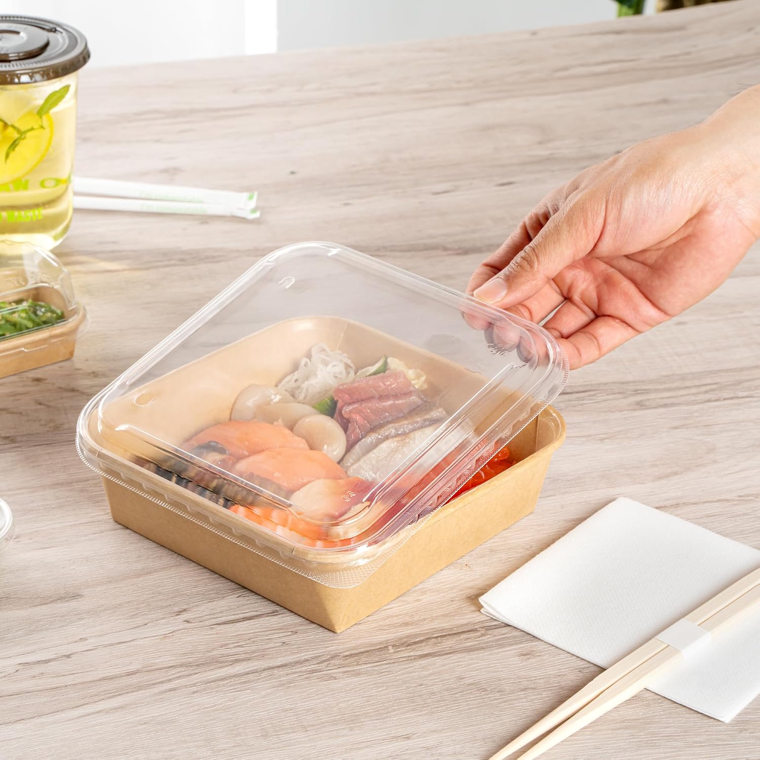 Restaurantware-LIDS ONLY: Matsuri Vision 7.1 x 7.1 x 0.7 Inch Lids For Sushi Containers, 100 Airtight Lid - Containers Sold Separately, No-Fog Design, Clear Plastic Covers, For Sushi Boxes