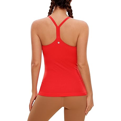 CRZ YOGA Women's Red Seamless Workout Tank Tops Racerback Athletic Camisole Sports...