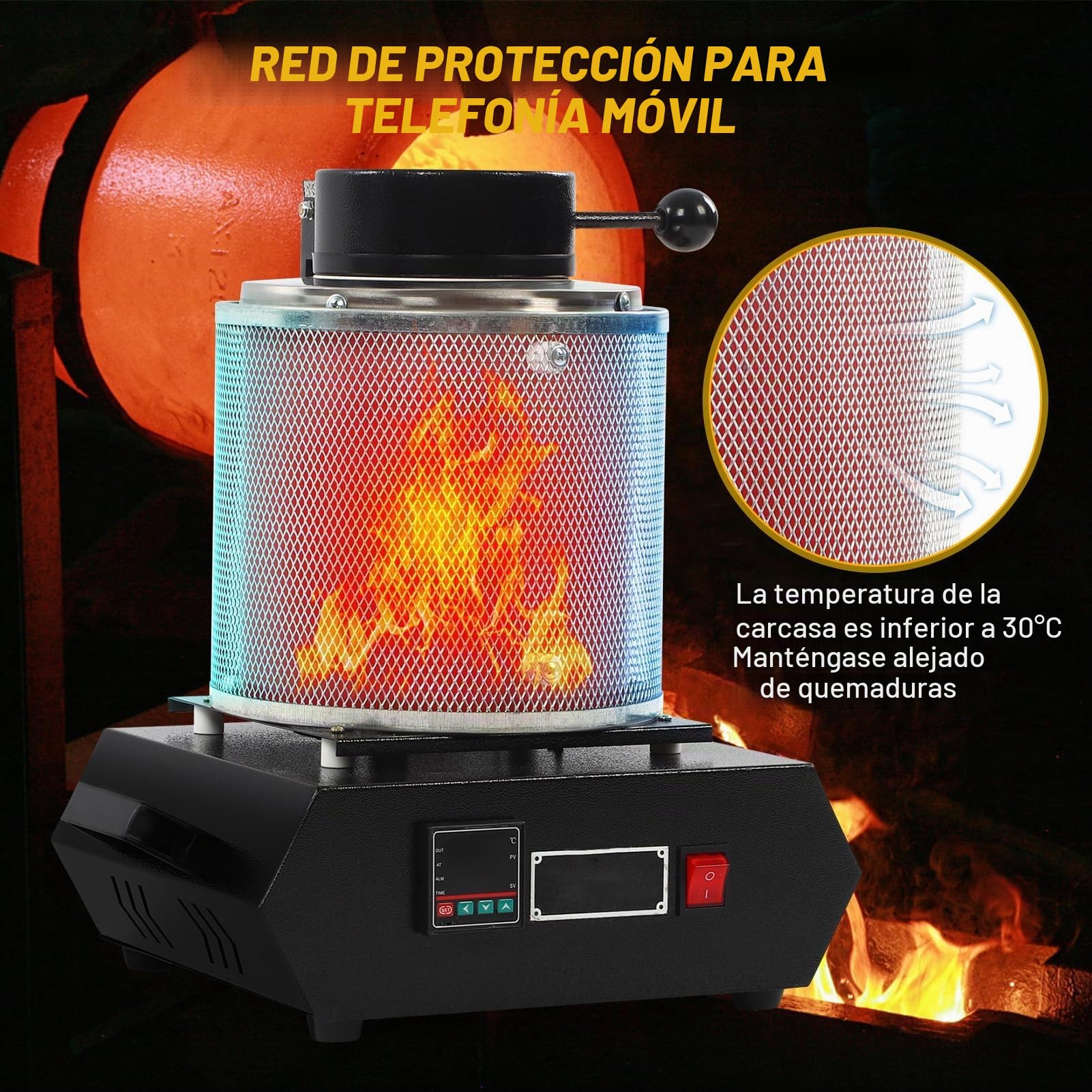 Horno de Fusión Digital para Metales Preciosos, 3 Kg, 1500-2000 W, con Crisol de Grafito