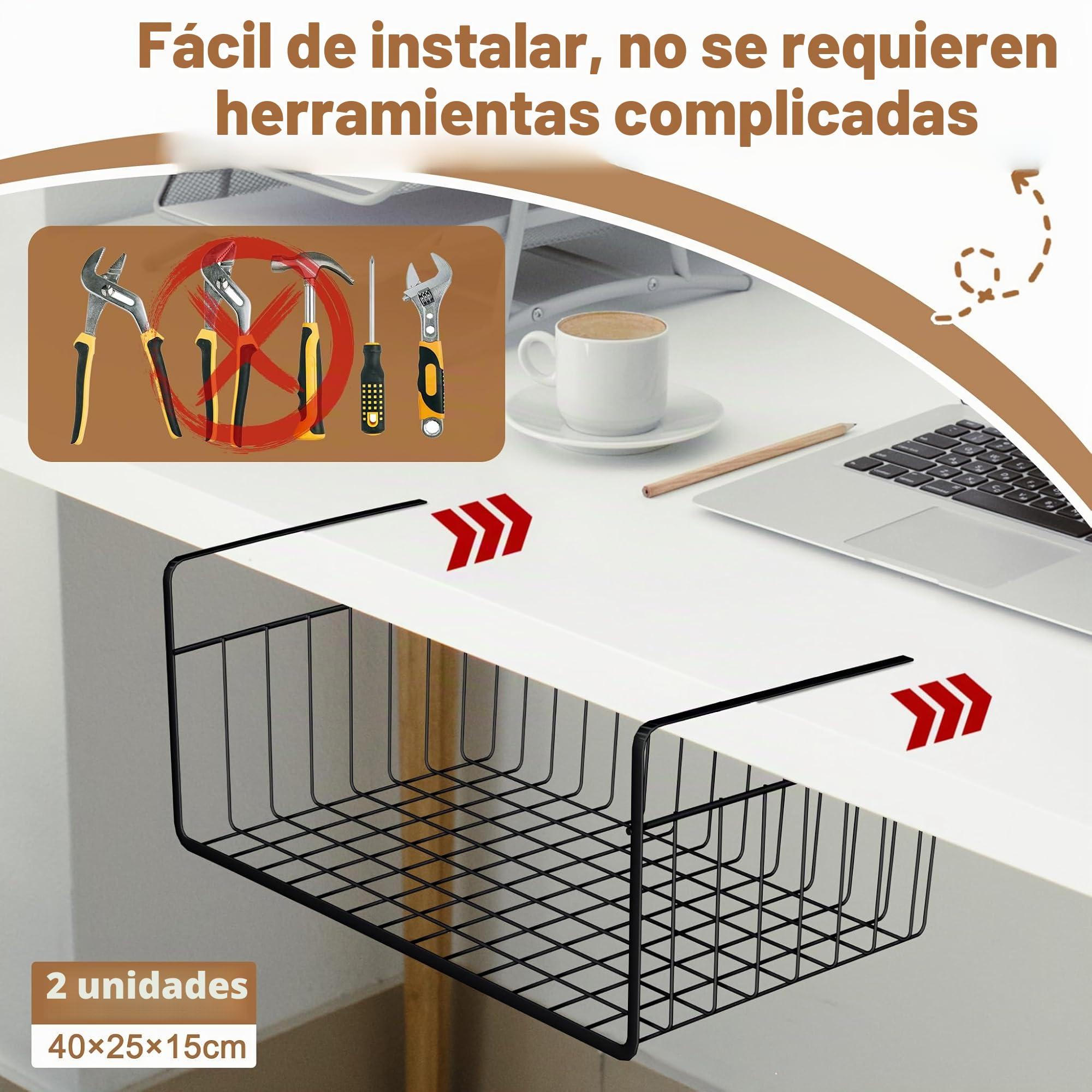 FIVMEN 2 Estantes Inferiores, Cesta Colgante de Metal, Cesta de Almacenamiento, Organizador para Cocina, Oficina, Despensa, Baño, Armario, 40 x 25 x 15 cm, Negro