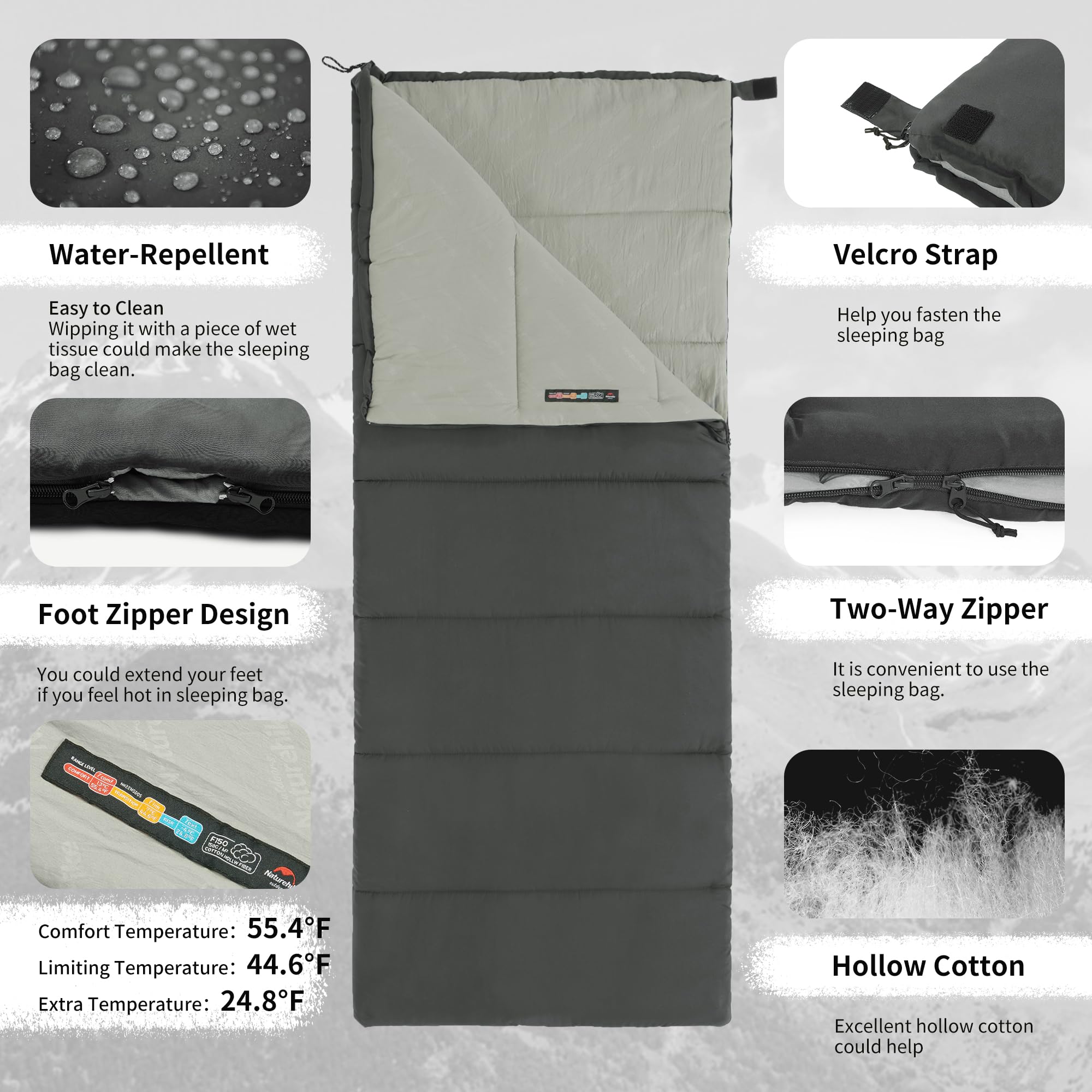 Naturehike Sacco a Pelo per Adulti, Sacco a Pelo Leggero Rettangolare Spliceable 3 Stagioni, per Campeggio all'Aperto, Escursionismo