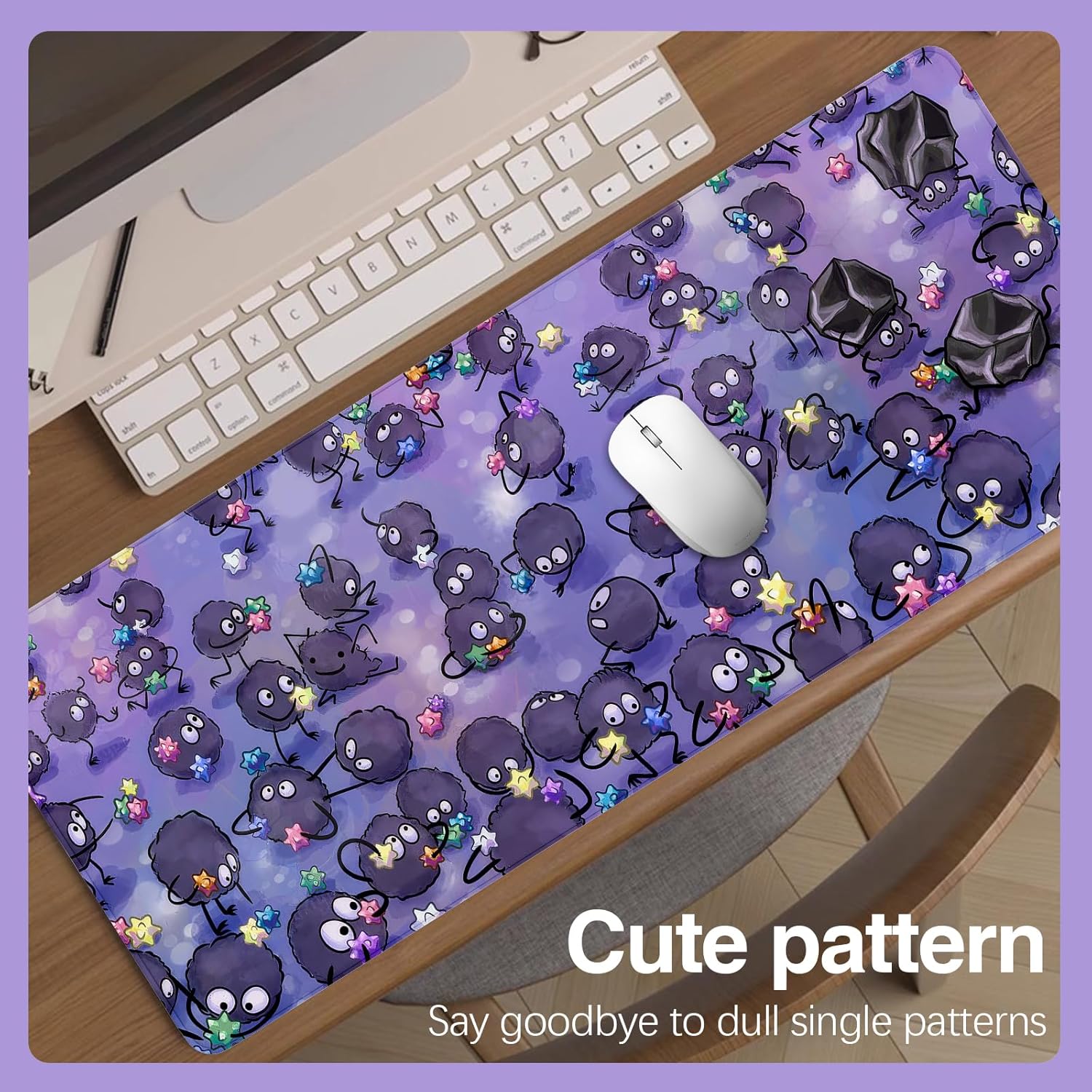 Anime Cute Soot Sprite Large Mouse Pad Desk Mat 11.8×31.5 Inch with Non-Slip Rubber Base Stitched Edge Mouse Pad for Computer Laptop Office Accessories Decor - Image 6