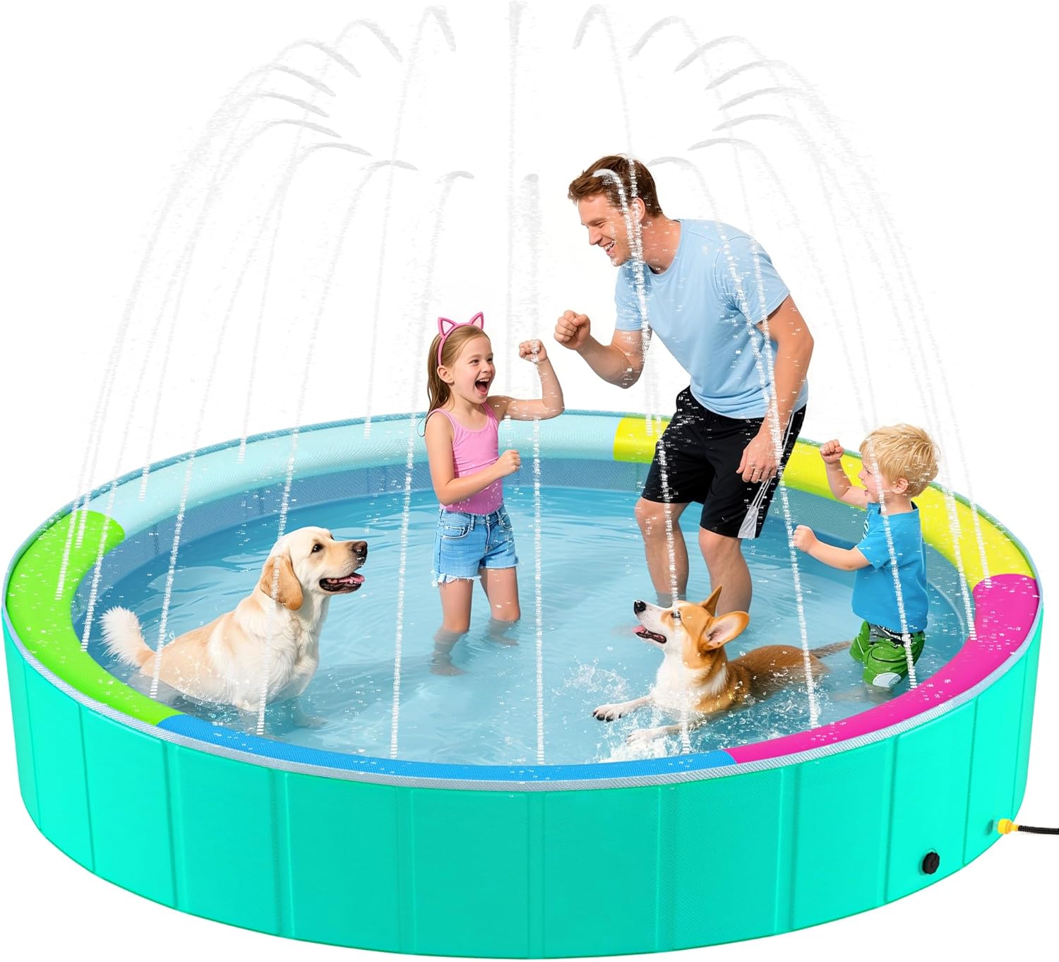 Heeyoo Foldable Canine Pool with Sprinkler for Giant Canines, Moveable Onerous Plastic PVC Pet Bathing Tub, Outside Collapsible Swimming Pool for Pets, 120” x 20”