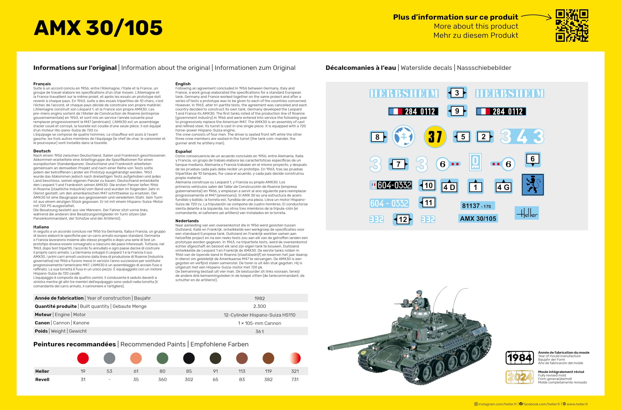 Heller - 81137 - Construction Et Maquettes - Amx 30/105 - Echelle 1/35ème