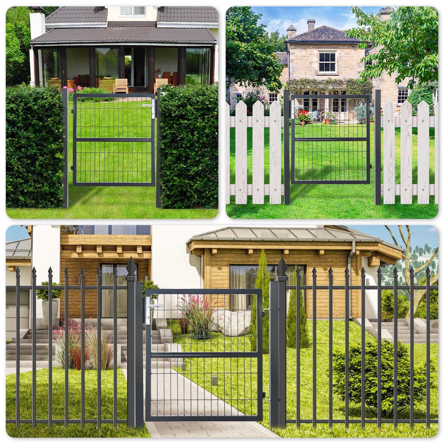 Puerta de jardín de 100 x 100 cm, de acero galvanizado, puerta de jardín para setos, valla o patio, incluye mango de acero inoxidable y 3 llaves, color antracita