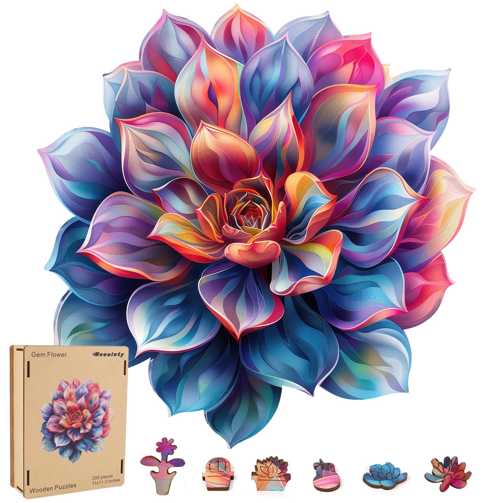 Wooden Puzzles for Adult 500 Piece, Flower Succulent Puzzle for Girls and Women, Challenging Puzzle, Luxurious Shaped Wooden Puzzles for Adults, Family Game Medium 16.9 x 16.3in