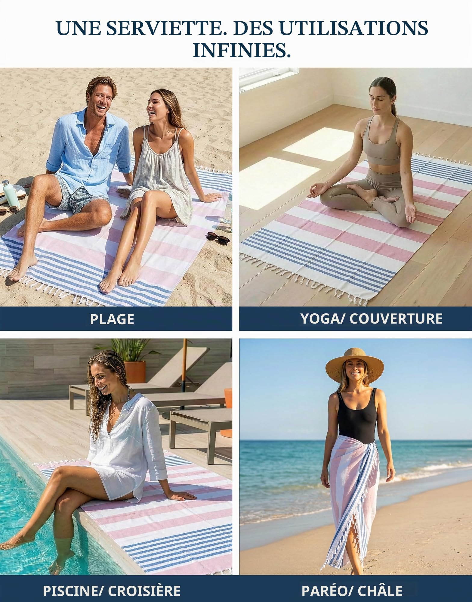 LANE LINEN Lot de 6 serviettes de plage en coton surdimensionnées 100 x 200 cm, absorbantes, à séchage rapide, Gris