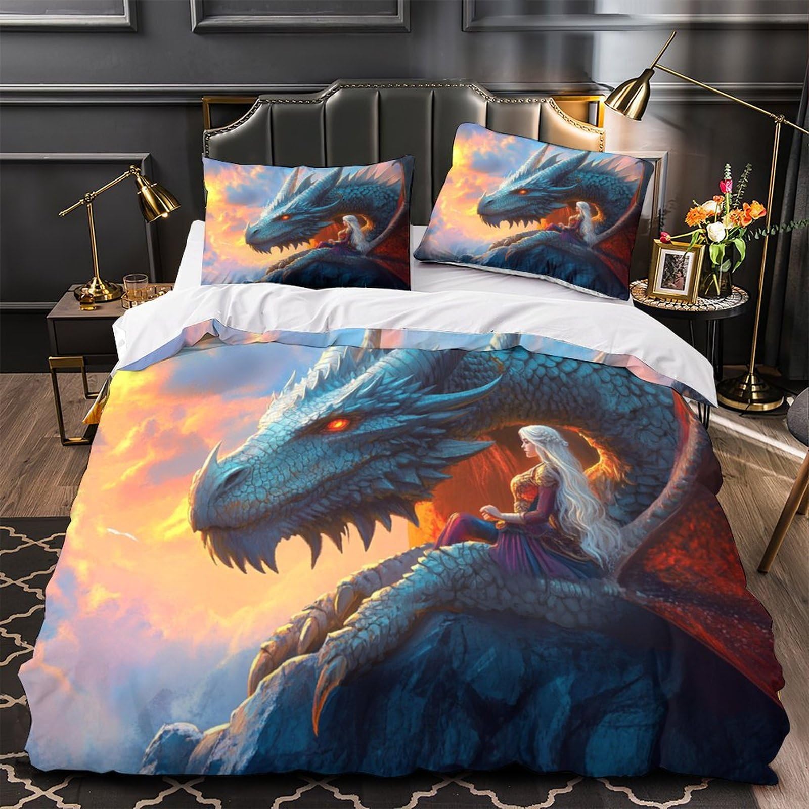 Parure de lit dragon fantastique 135x200 housse de couette en microfibre single