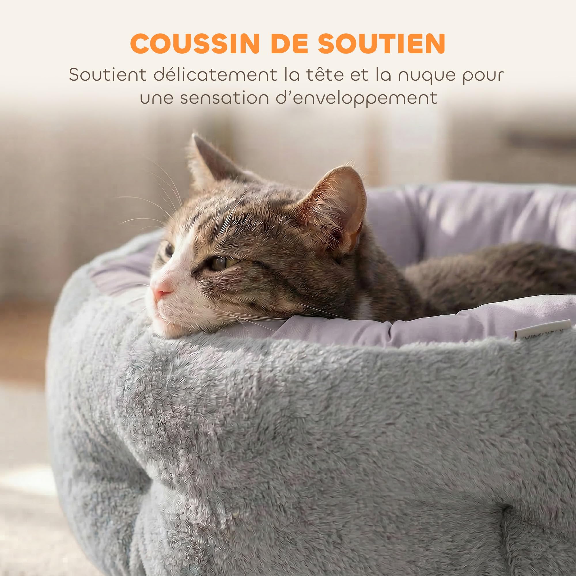 PawHut Lit pour Chat, Panier Réversible Rond Rebord 62x62x21cm Gris Clair | Panier pour Chats d'Intérieur et Petits Chiens