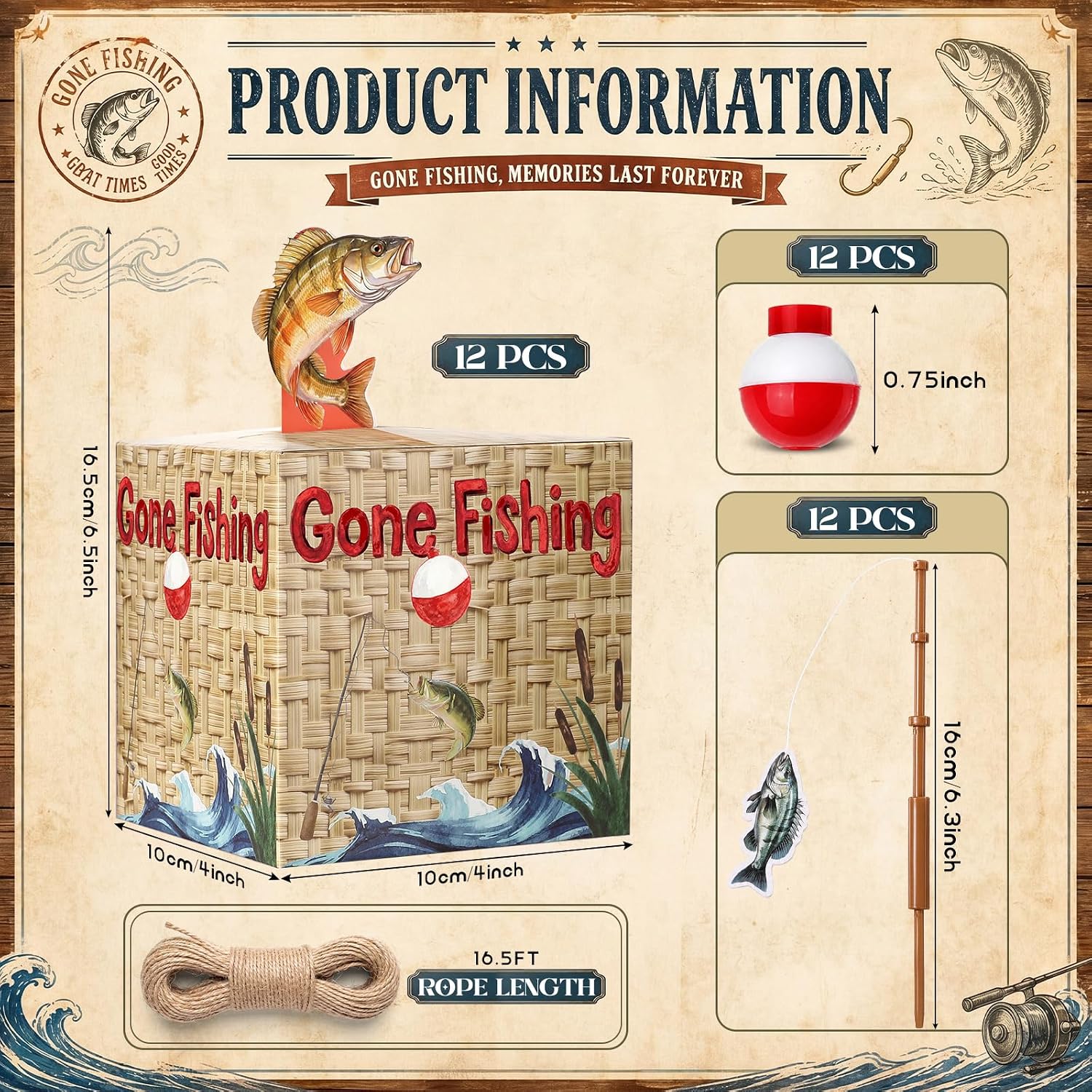 Hiboom 36 Pcs Mini Gone Fishing Party Decorations Include 12 Fish Cupcake Pole Picks 12 Mini Fishing Gift Box 12 Fish Float for Birthday Table Dessert Supply image 5