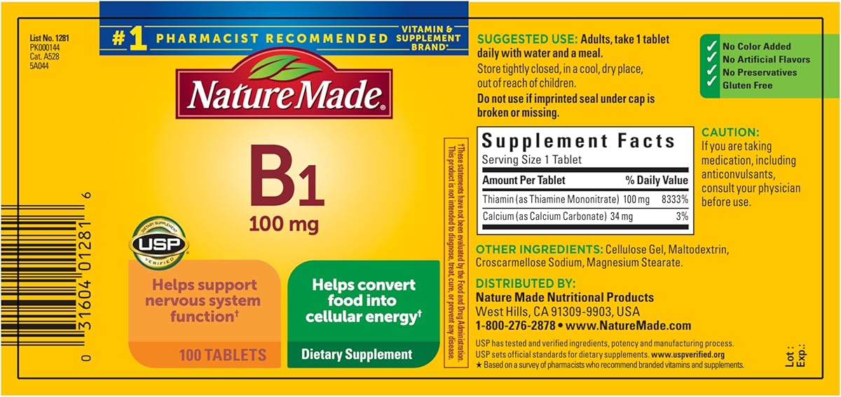 Nature Made Vitamin B-1 100 mg Supplement