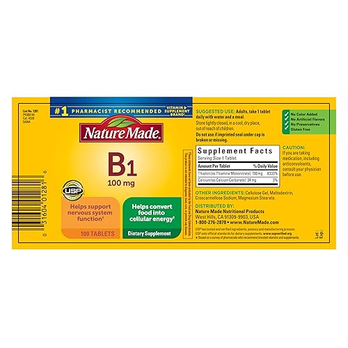 Nature Made Vitamin B1 100mg, Thiamine B1 Supplement for Energy
