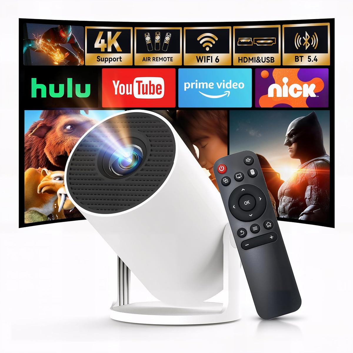 [Built-in Apps & 2026 Upgraded] WEMI Mini Portable Projector Mini Projecteur Portatif with WiFi 6 and Bluetooth 5.4 for Bedroom Smart Movie for iPhone Cell Phone Android OptiBarrel 500