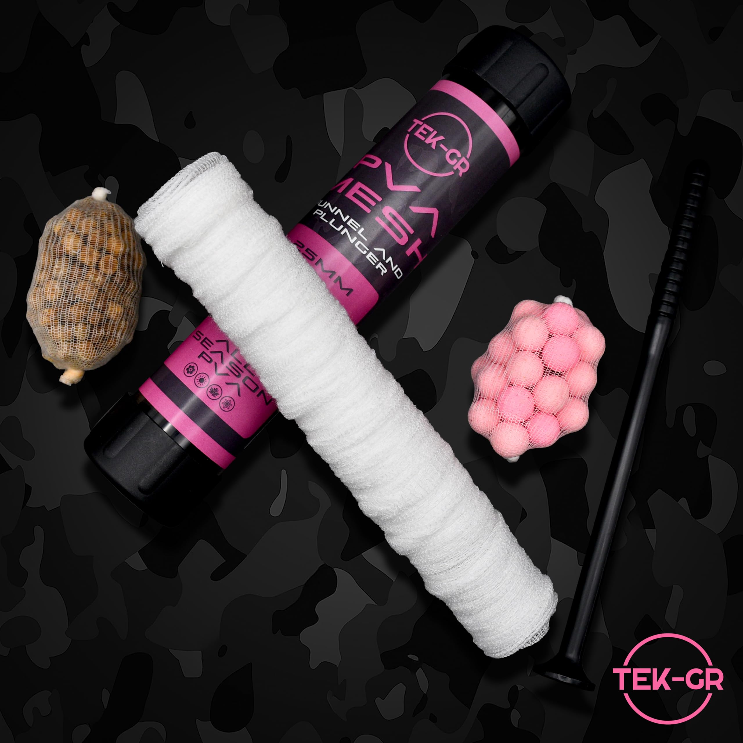 Tek-Gr 7Metres Pva Mesh Kit 25mm, 36mm, 44mm Pva Mesh Carp Fishing Accessories with Funnel & Plunger System - Image 4