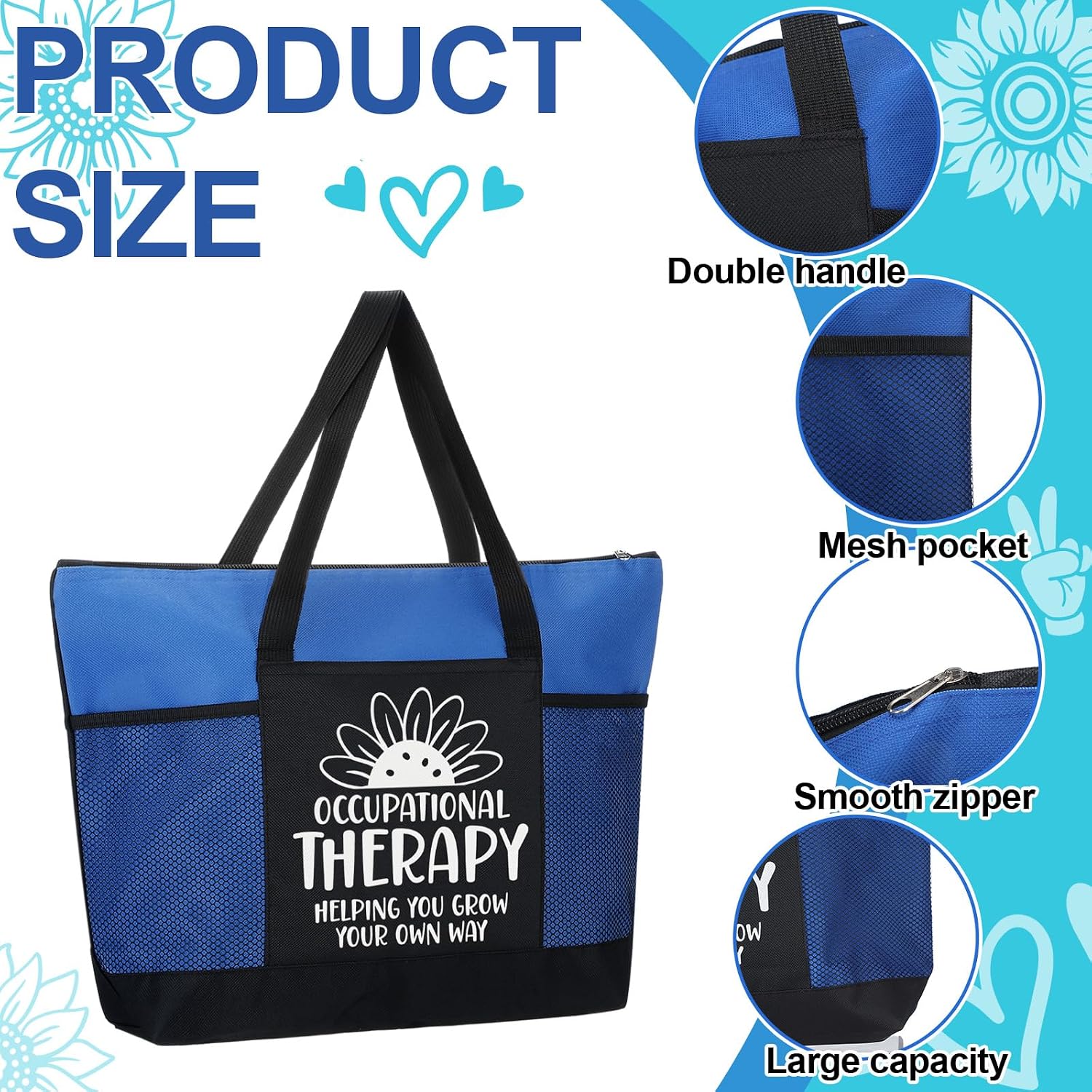 Gilprop 12 Pcs Occupational Therapy Gifts OT Month Gifts Reusable Grocery Tote Bags with Mesh Pocket Employee Appreciation Gift for Party Favors