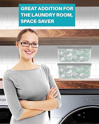Miniatura 4 de Skywin Contenedor de cápsulas de lavandería con tapa deslizante  Elegante contenedor de almacenamiento de cápsulas de lavandería para organización