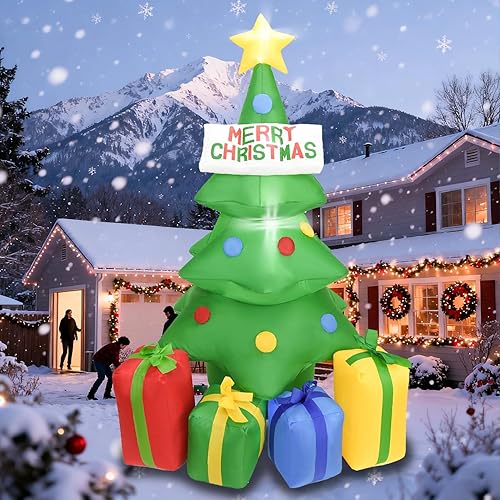 Vista 37 de Bonito Papá Noel inflable de Navidad de 4 pies con luces LED integradas, decoración inflable de Navidad para interiores y exteriores, decoración