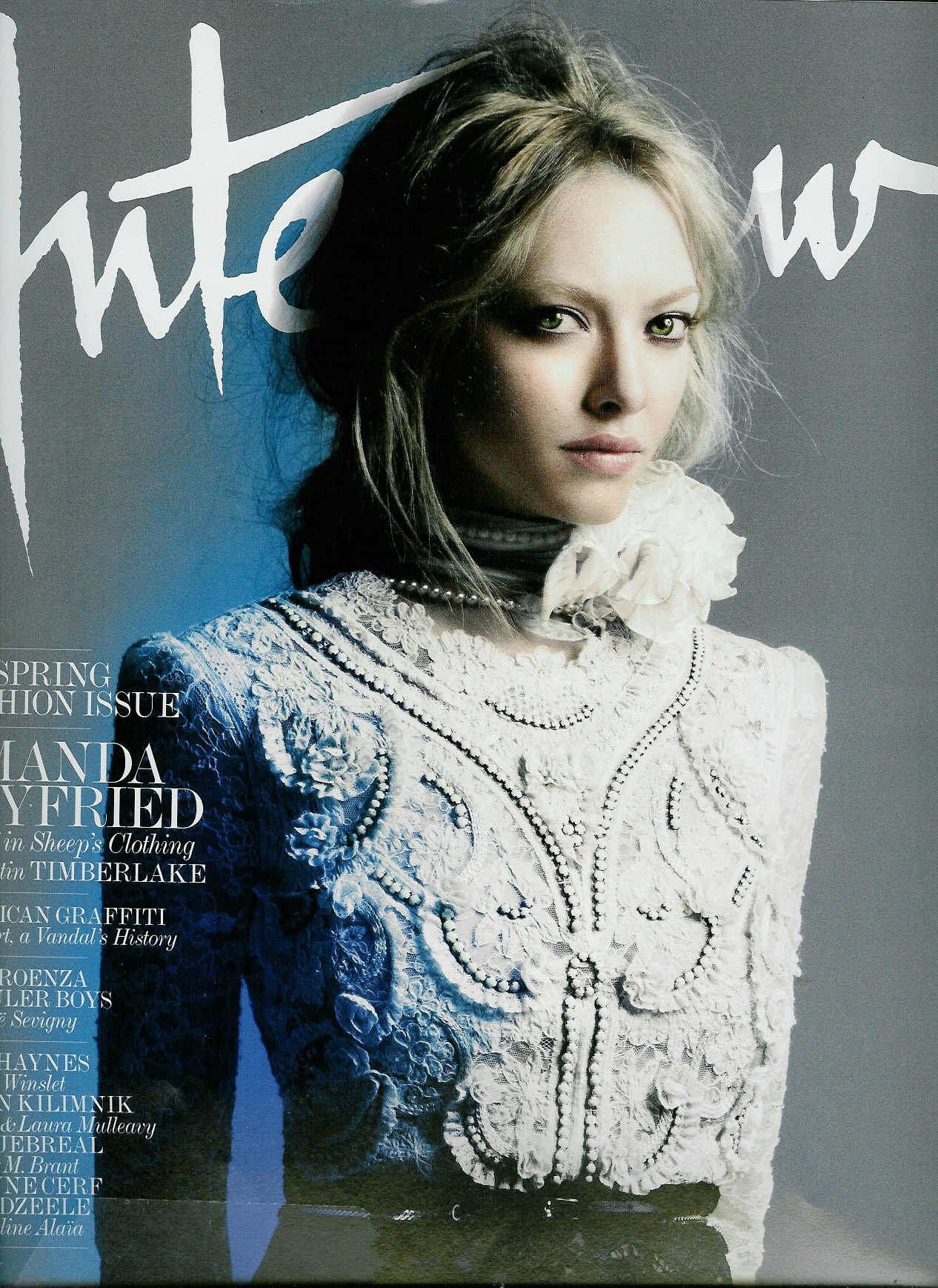 Interview March 2011 The Spring Fashion Issue (Cover) Amanda Seyfried: A Wolf in Sheep's Clothing (By Justin Timberlake) American Graffiti, The Proenza Schouler Boys, Tod Haynes, Karen Kilimnik, Rula Jebreal, Carlynecerf De Dudzeele