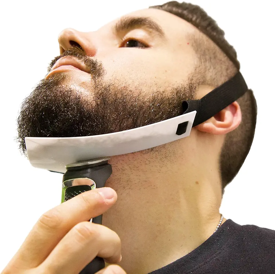 Aberlite FlexShaper 2.0 - Modelador de barba para homens - Guia de decote flexível e mãos livres - Ferramenta de aparador de barba - Kit de estêncil de linha - Branco