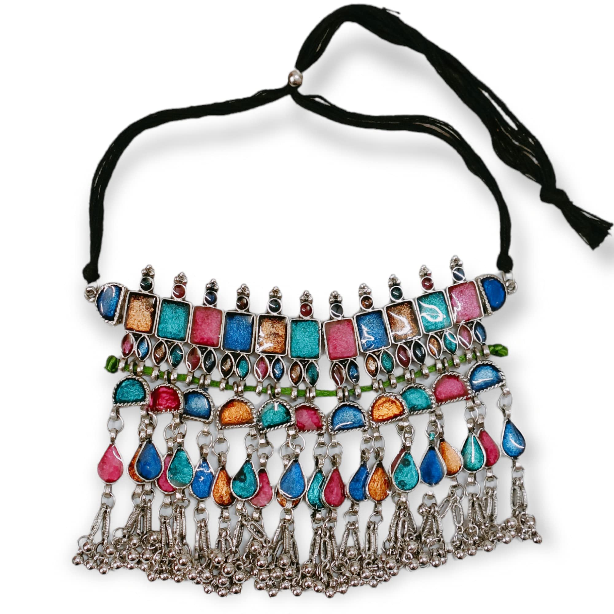 Total Fashion Latest Stylish Boho Trible Meenakari Silver Oxidised Choker Necklace Jewellery Set Women for Girls (B09HK8X8KJ) Amazon Price History, Amazon Price Tracker