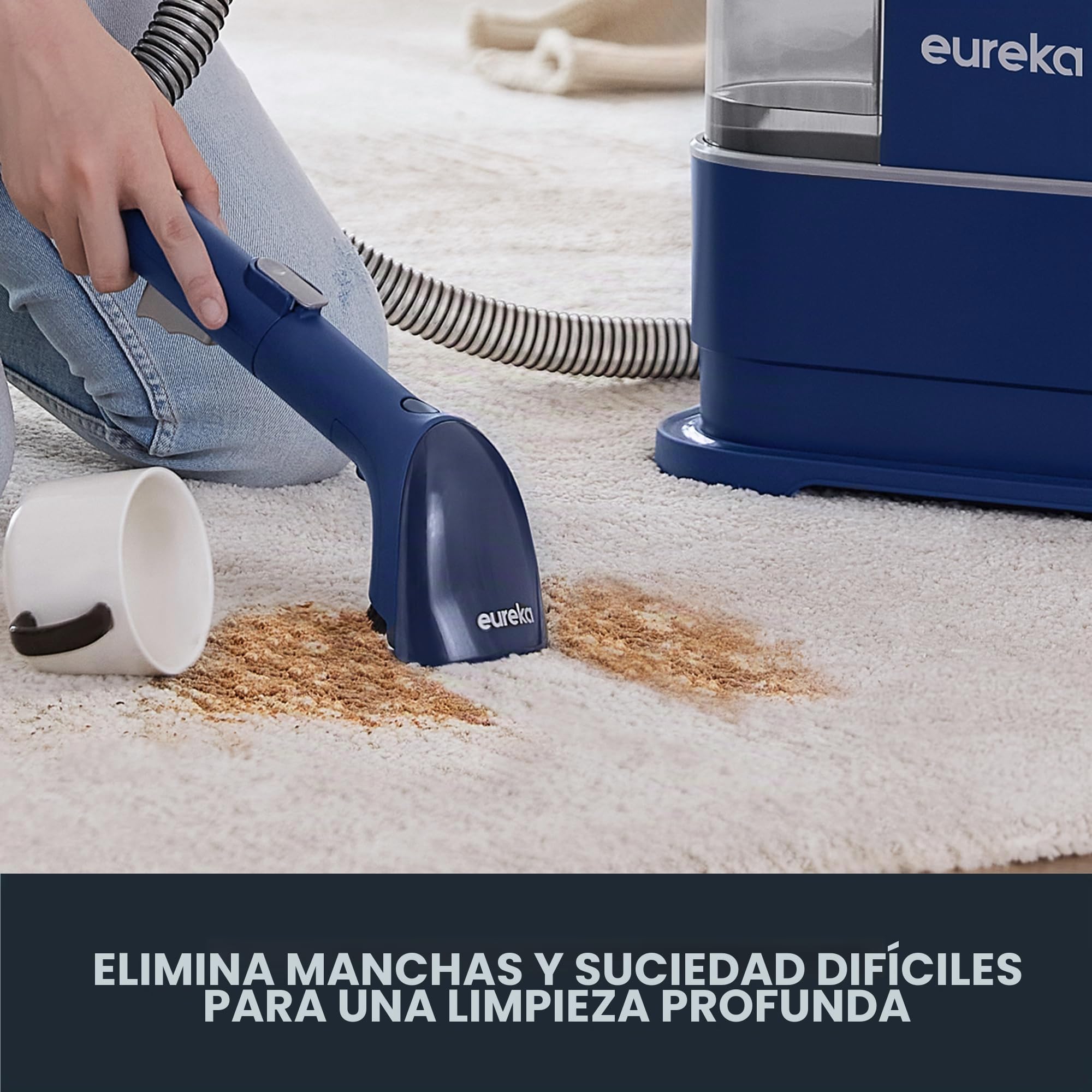 Eureka Aspirador de alfombras, Limpiador de Manchas Multisuperficie para Alfombras, Moquetas, Tapicería, Escaleras y Coche, Depósito de Agua Grande de 1.5 L, NEY100 con Fórmula Limpiadora, Azul