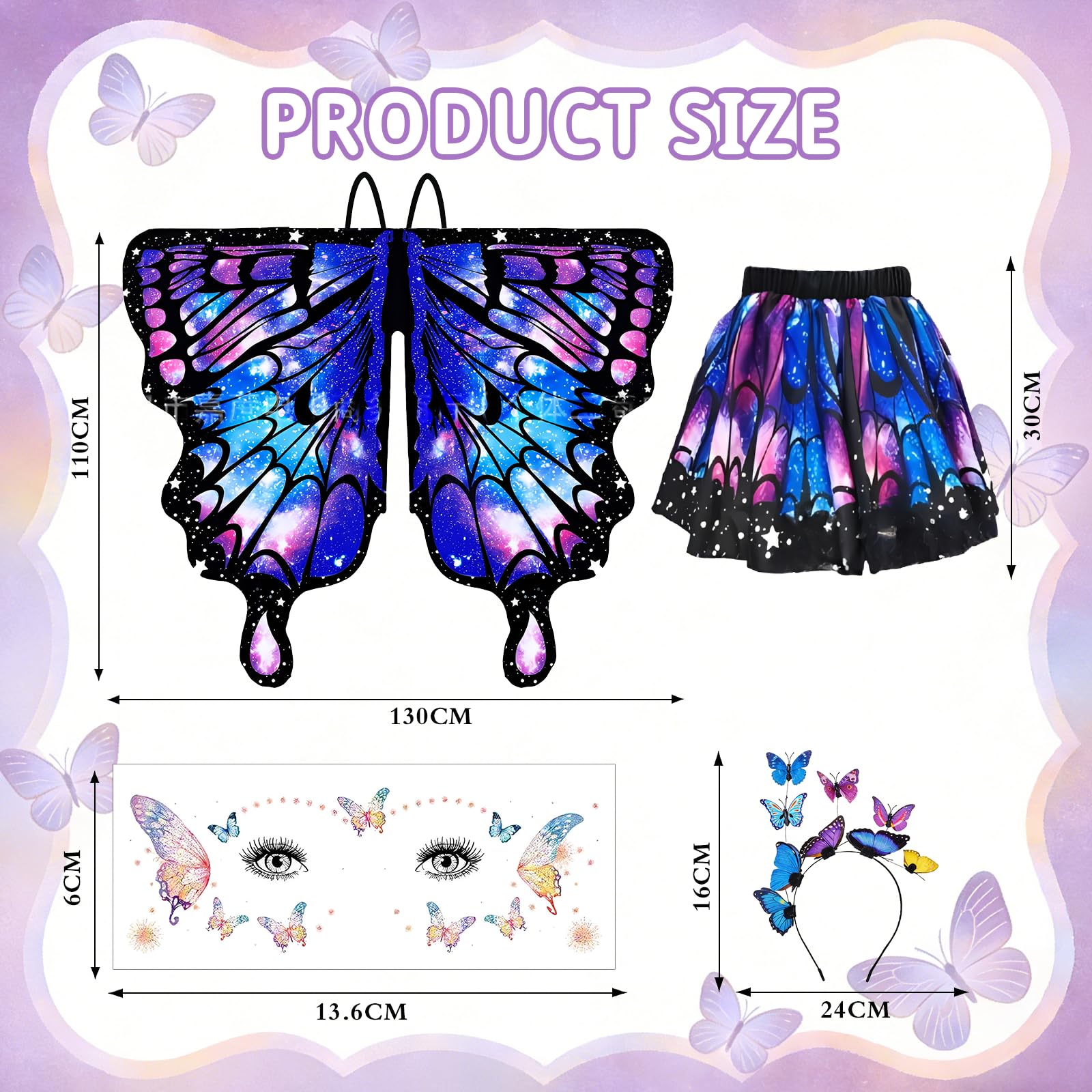 Schmetterling Kostüm Kinder Schmetterlingsflügel Kinder Schmetterlingskostüm Mädchen Faschingskostüme Schmetterling Flügel Umhang Mädchen mit Rock Haarreif für Karneval Fasching Cosplay