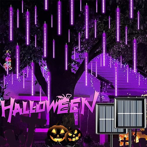 Miniatura 9 de YEGUO Paquete de 2 luces naranjas de Acción de Gracias al aire libre, luces solares de lluvia de meteoritos impermeables, 16 tubos 288 luces LED de