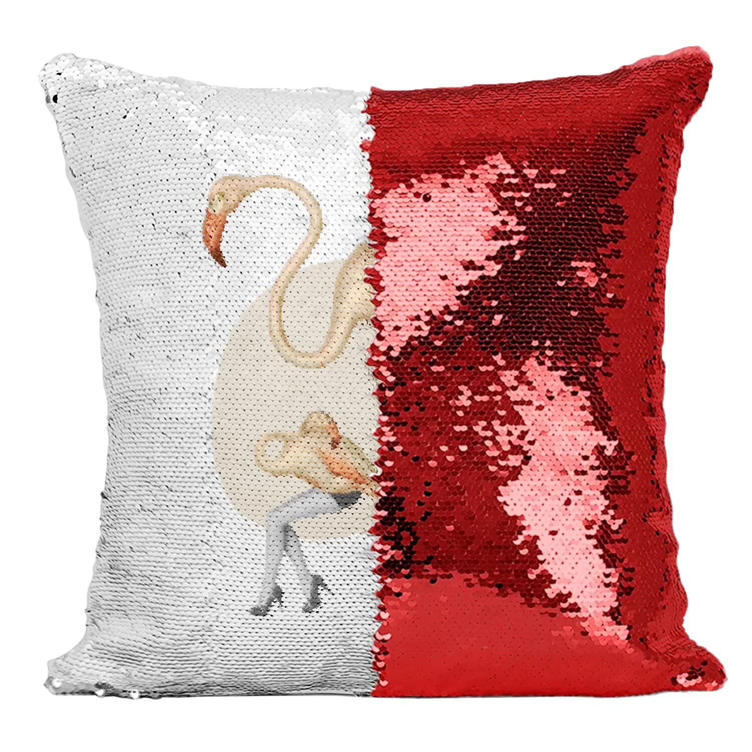 Coussin paillettes flamant rose pour raviver un canapé terne avec housse sequin rouge