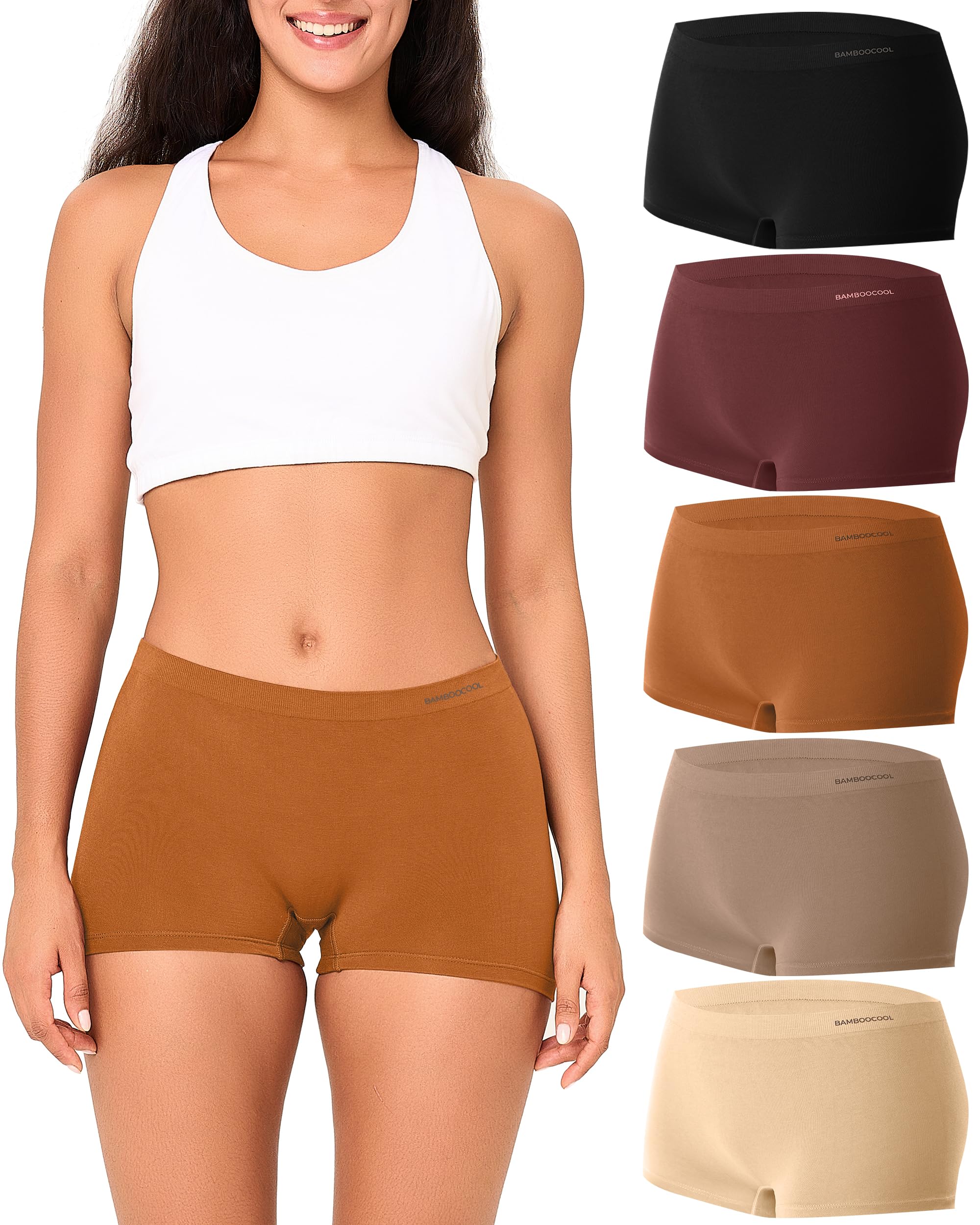 BAMBOO COOL Womens Boyshorts Underwear Mid Rise Boxer Briefs Panties
