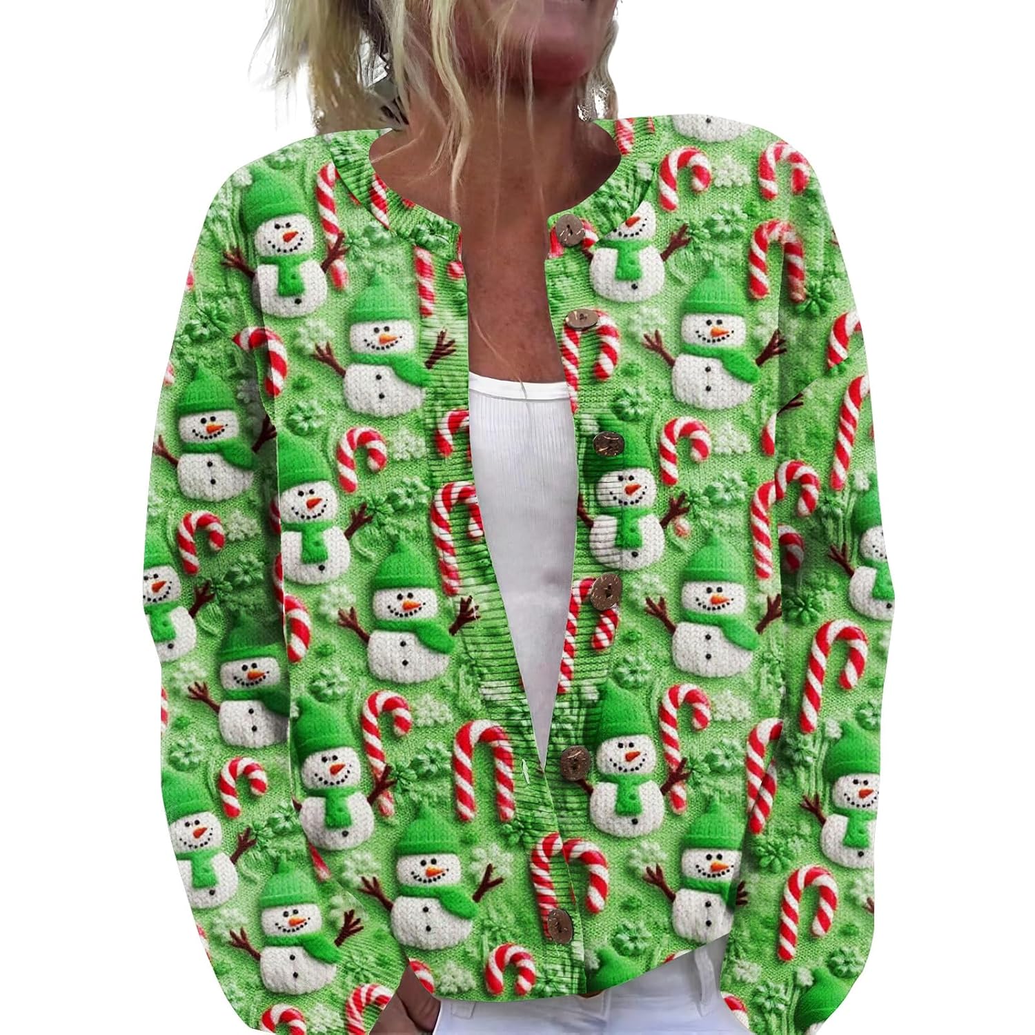 Christmas Cardigan Sweaters for Women Funny Xmas Open Front Button Down Cardigans Winter Long Sleeves Knitted Coat