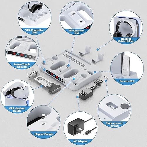 Miniatura 6 de Estación de carga de controlador PS5Edge y PSVR 2 con adaptador de CA y ventilador de refrigeración de 3 niveles, estación de enfriamiento RGB PS5