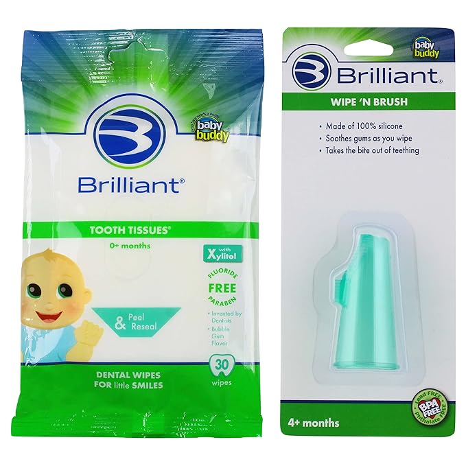 Baby Buddy Wipe-N-Brush & 30 Wipes Stage 3 for Babies/Toddlers, Kids Love Them, Green