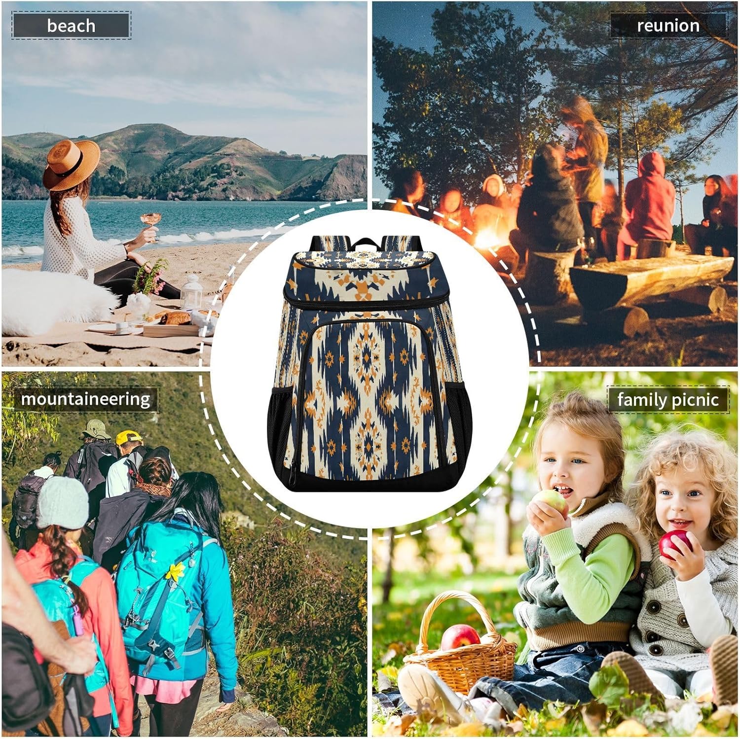 Light Yellow Pattern Cooler Backpack 36 Cans Leakproof Waterproof Backpack Cooler Bag Beach Accessories Travel Camping Fishing Backpack for Women Men