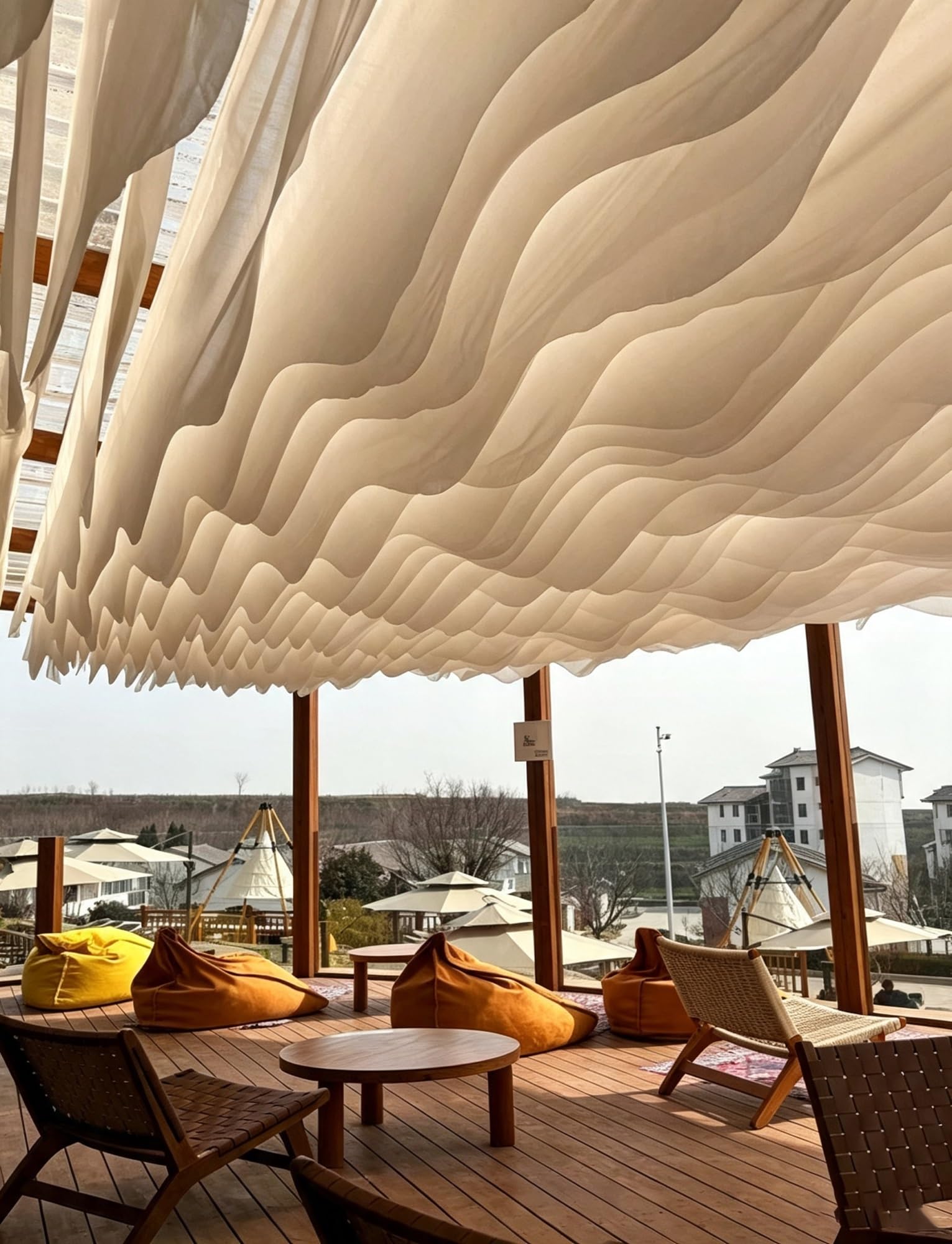 10er-Set Pergola Vorhänge Wellenform, Sonnenschutz for Außenbereiche | Leichter Stoff; wellenförmiges Design;für Pergola & Terrasse; dekorativer Sonnenschutz;(Milk,30x1200cm)