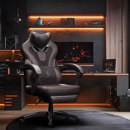 Miniatura 2 de Dowinx - Silla de juego de tela con reposapiés, silla grande y alta para juegos para personas pesadas, silla de juego con soporte lumbar de masaje,