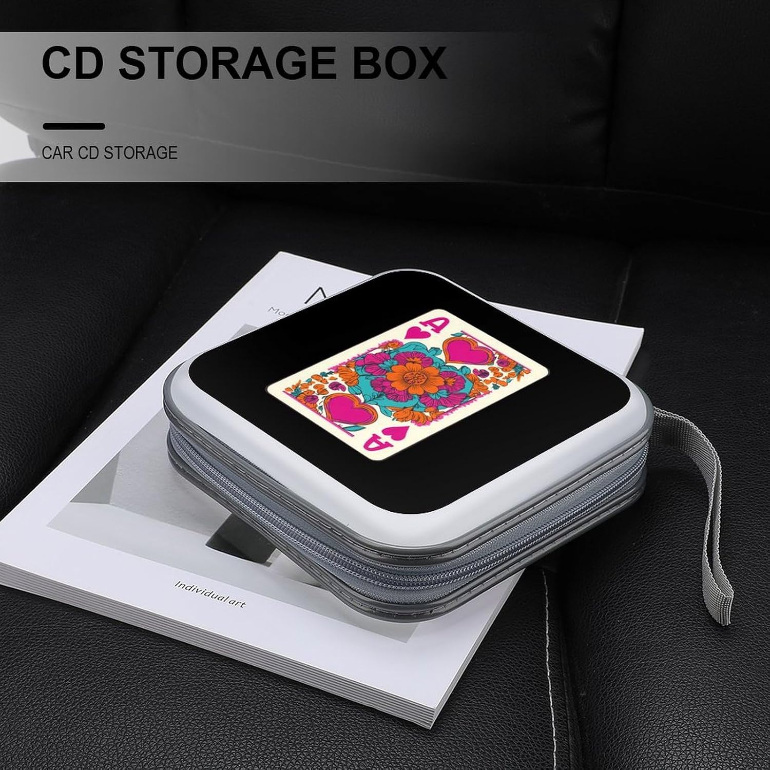 Vintage Queen Hearts Florals Playing Card CD Case Portable DVD Storage Box CD Wallet Holder Binder Organizer for Car Home