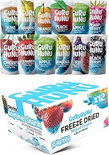 GURU HUNU Freeze Dried Fruit Mix 12 Individual Packs Healthy Fruit Snacks - Variety Pack Dehydrated Fruit Chips Camping Snacks Mixed Fruit - Bulk Dried Fruit No Sugar Added, Dry Fruit Snacks Healthy Gift