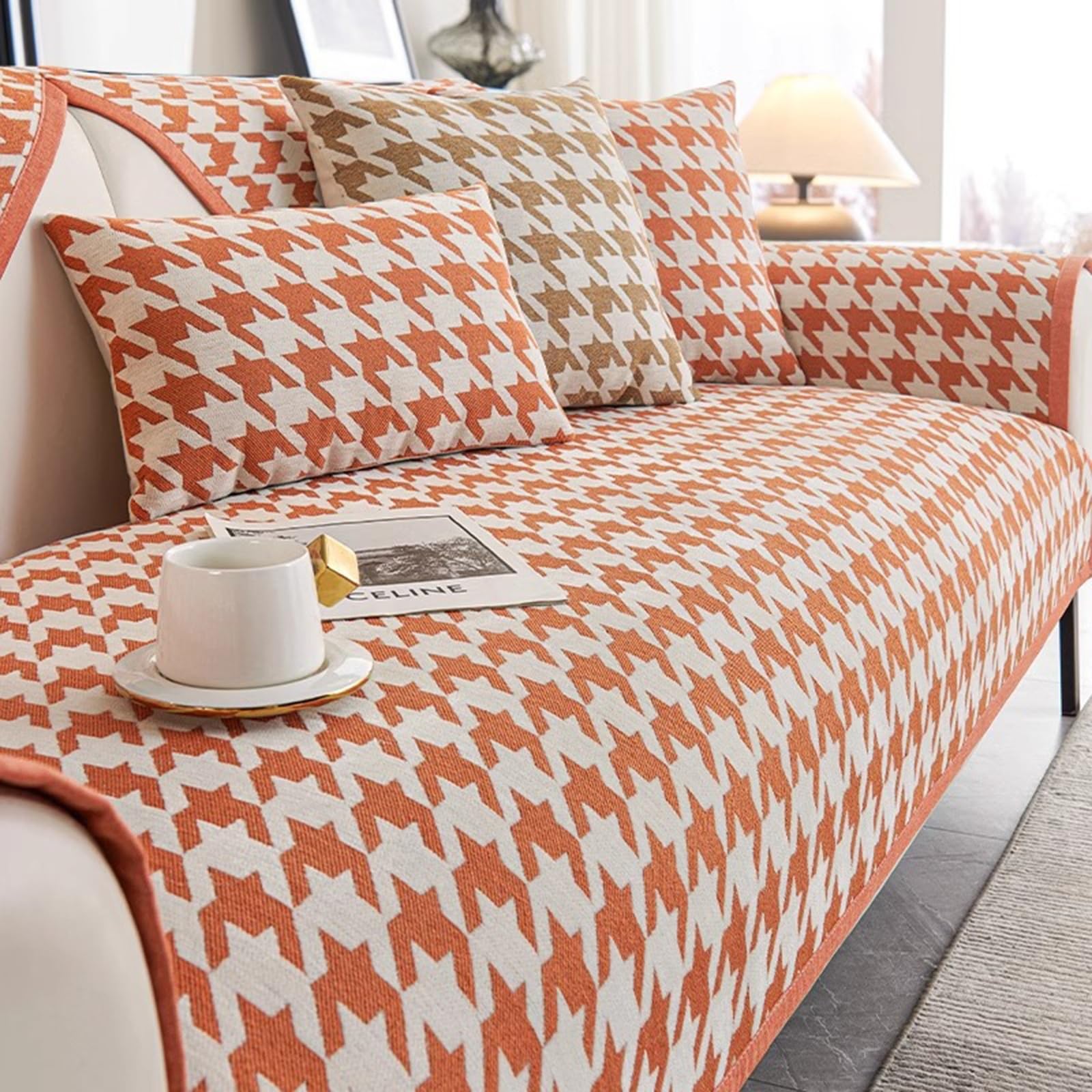 Housse de coussin en chenille orange protège votre canapé