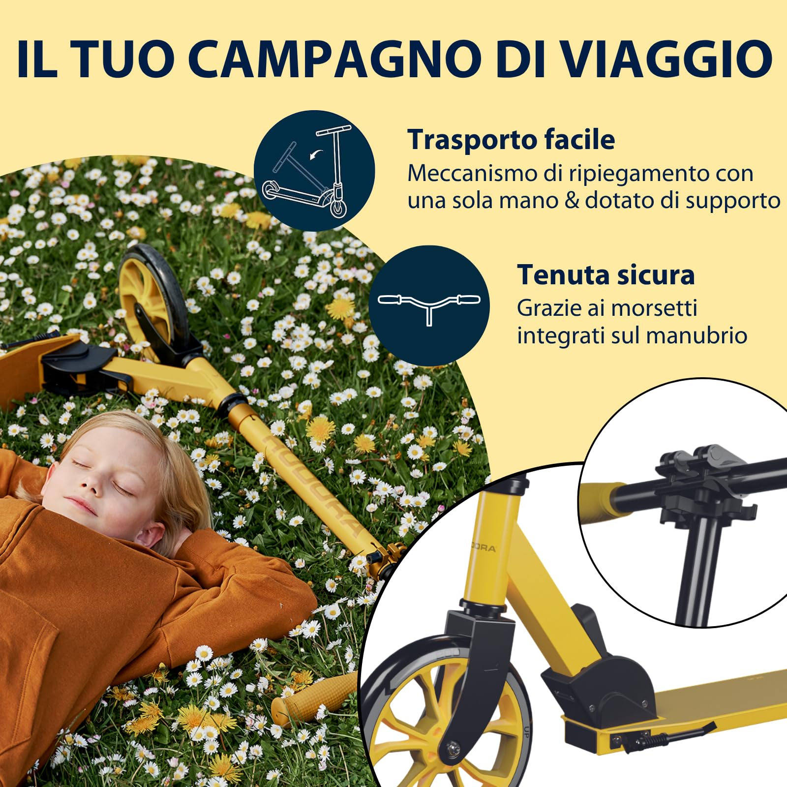 HUDORA Monopattino Up 200 - Monopattino silenzioso in alluminio per peso fino a 100kg - Con altezza regolabile e struttura pieghevole - Monopattino fluido per bambini/ragazzi e adulti