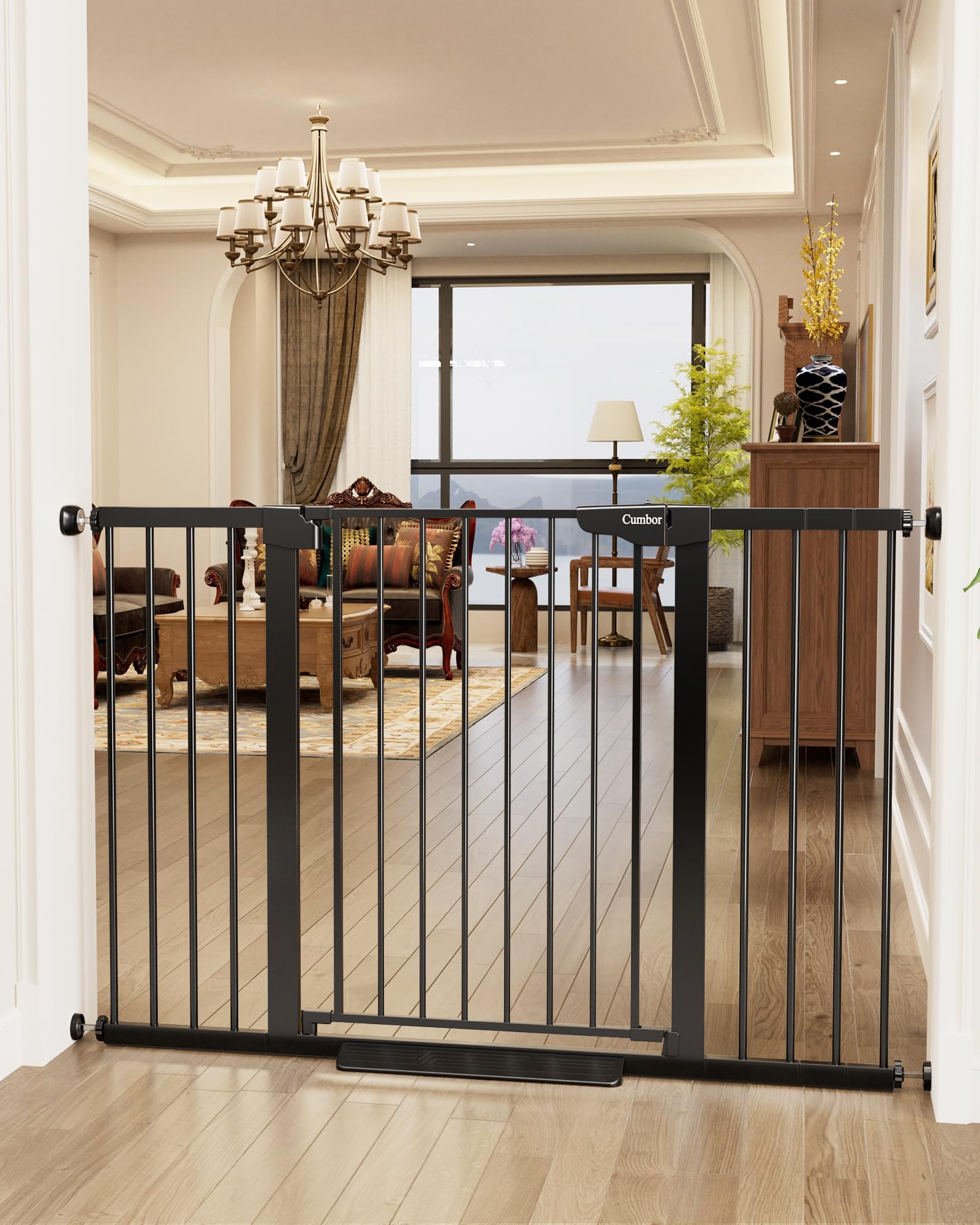 Cumbor 36" Extra Tall Baby Gate for Stairs, 29.7-54.2" Extra Wide Dog Gate for Doorways Hallways, Pressure Mounted Child Gate for Wide Opening, Auto Close Personal Safety for Babies and Pets, Black
