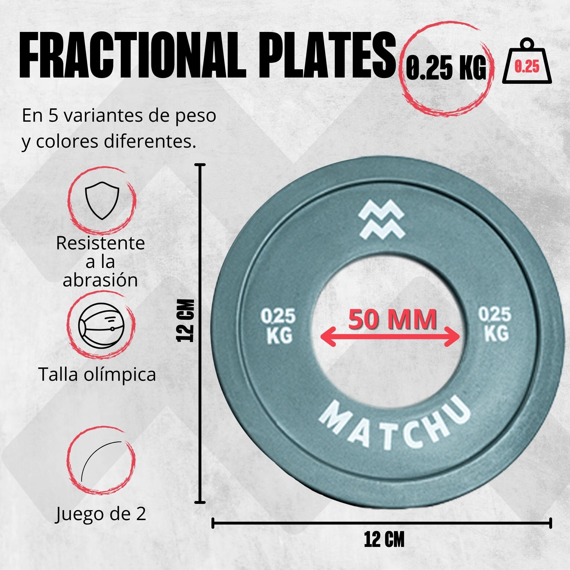 Mini Placas De Pesas Fraccionarias - Juego De 2 Discos De Acero Con Goma Para Barra Olímpica De 50mm
