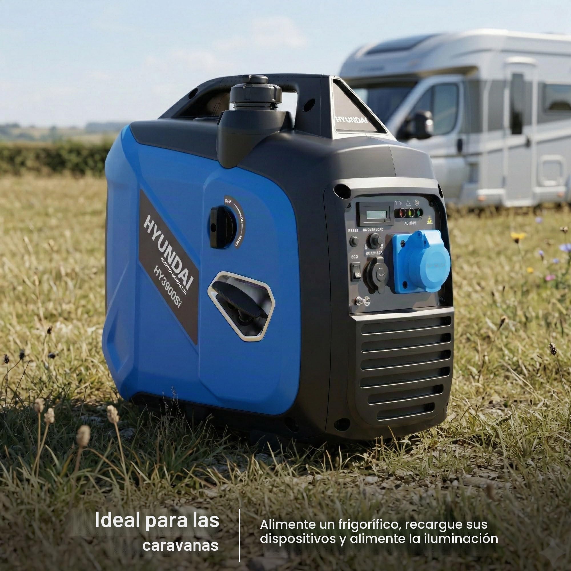 Hyundai - Grupo electrógeno inversor 3300 W/3 kW continuo, gasolina, silenciador, onda sinusoidal pura, toma 16 A, garantía de 3 años – HY3900Si-EU