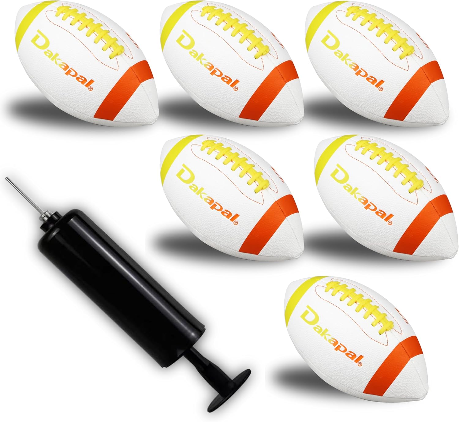 Dakapal 6 Pack Football Size 6 Junior Sized Ball with Textured Grip for Kids Youth Practice, Match and Scrimmage Play Indoors & Outdoors All Weather Use with Pump