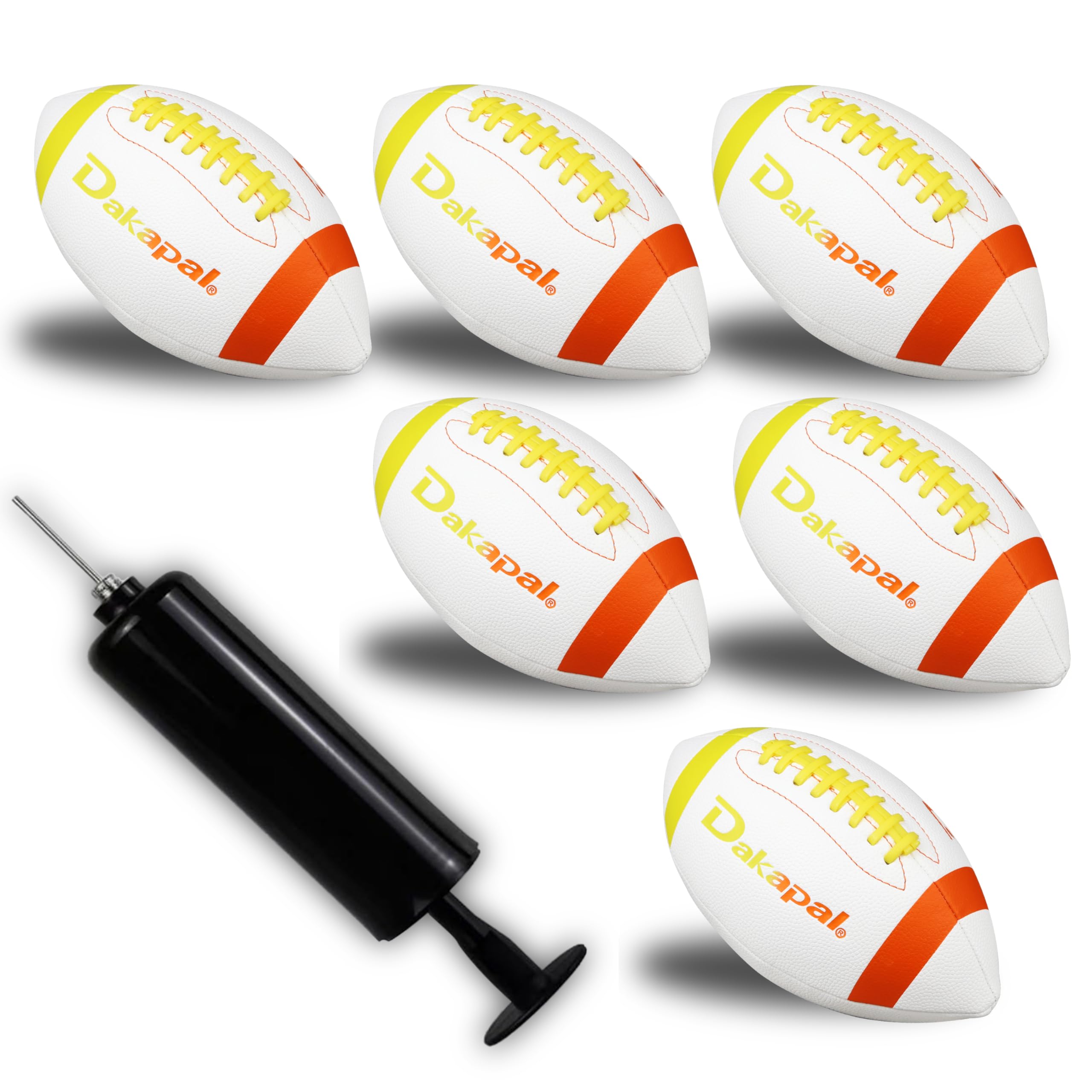 Dakapal Paquete de 6 pelotas de fútbol tamaño 6 junior con agarre texturizado para niños y jóvenes, práctica, partido y juego de Scrimmage en interiores y exteriores, uso en todo tipo de clima con
