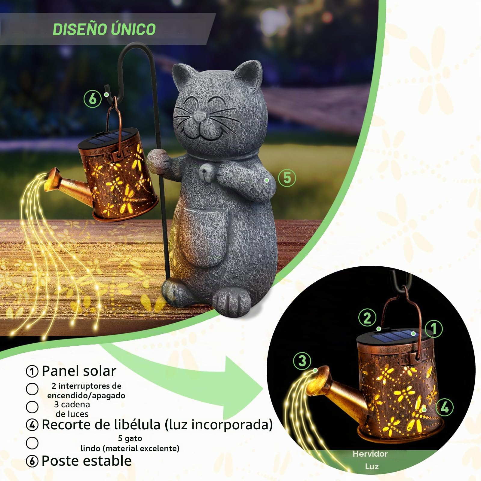 Hinshark Ideas Regalo Mujer, Gato Jardín Estatua con Luz Solar Regalo Amigo Invisible Mujer, Regalo Navidad Mujer Original, Regalo Abuela Madre Mama, Regalo Cumpleaños Mujer Decoracion Jardin Exterior
