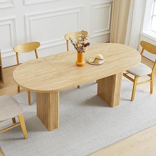 Miniatura 12 de Mesa de comedor de 78 pulgadas para 6, 8 y 10, moderna mesa de cocina rectangular de granja, mesas de comedor largas con base de tira de madera para